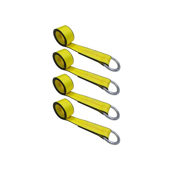 2" x 10' Lasso Strap w/ O Ring Auto Tie Down Wheel Lift Tow Truck Trailer Yellow, 4PK